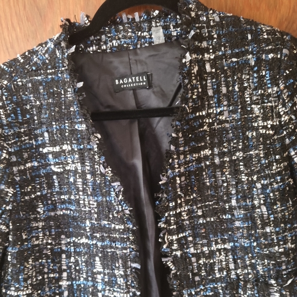 Bagatelle Navy Silver Metallic Tweed Biker Jacket sz small - Picture 2 of 8